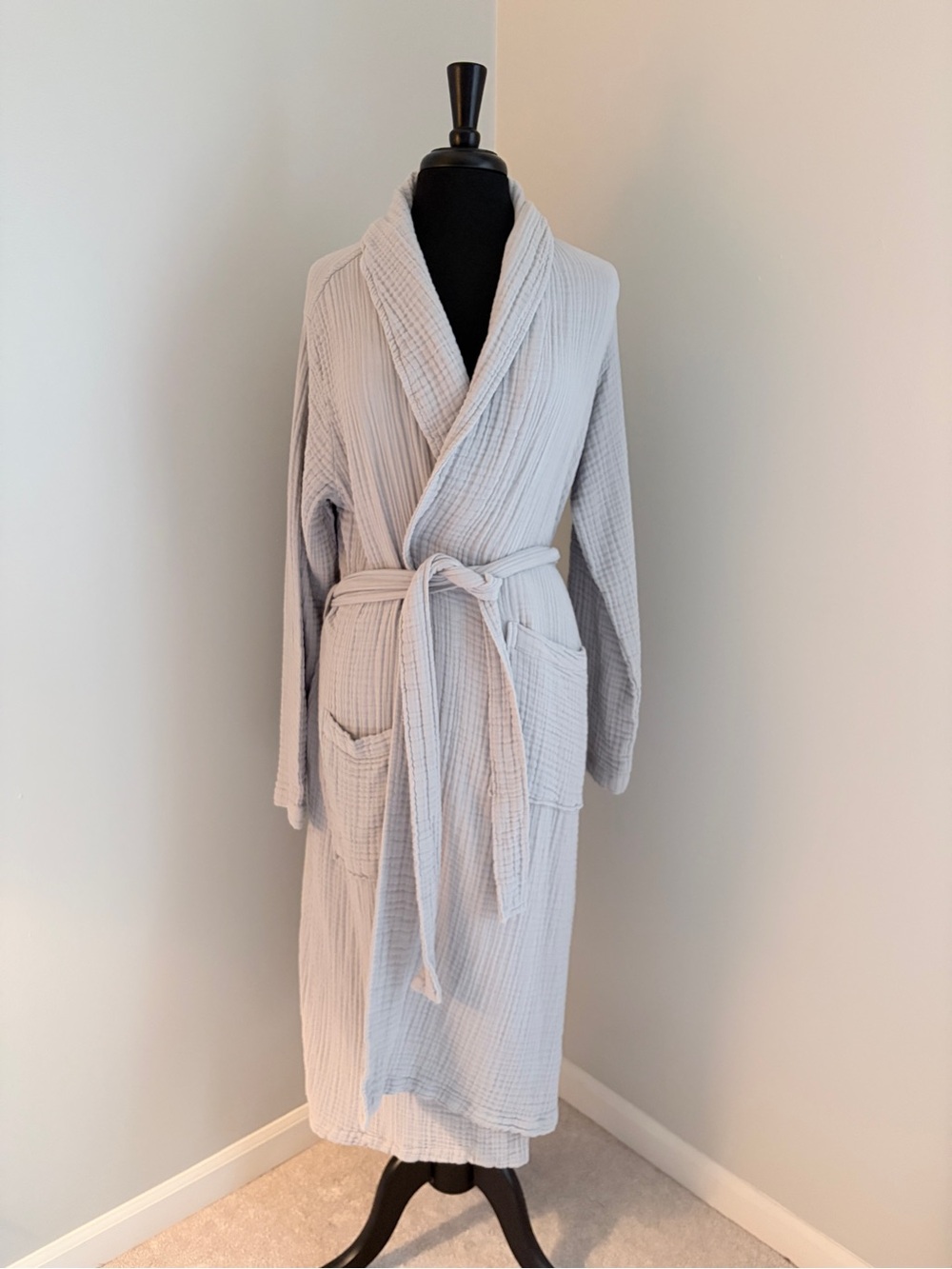 Quince Light Gray Waffle Shawl-Collar Bath Robe Medium